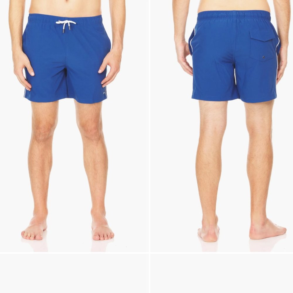 HARMONQLO Nordstrom Hydra Stretch Blue with White Piping Stripe Swim Trunks